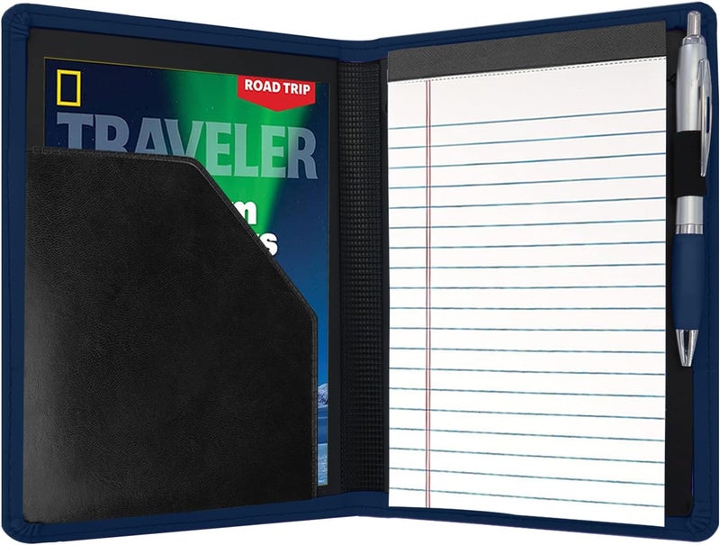 Konper Classic Padfolio/Junior Portfolio Folder Case, Business A5 Binder Organizer Notepad for Men Women, 5 x 8 Writing Pad Included, Navy Blue - Image 2